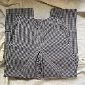Gingham high waisted women straight pants with pockets